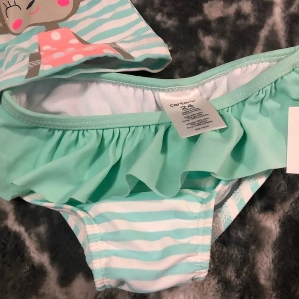 Mint stripe monkey 2pc swimsuit NWT